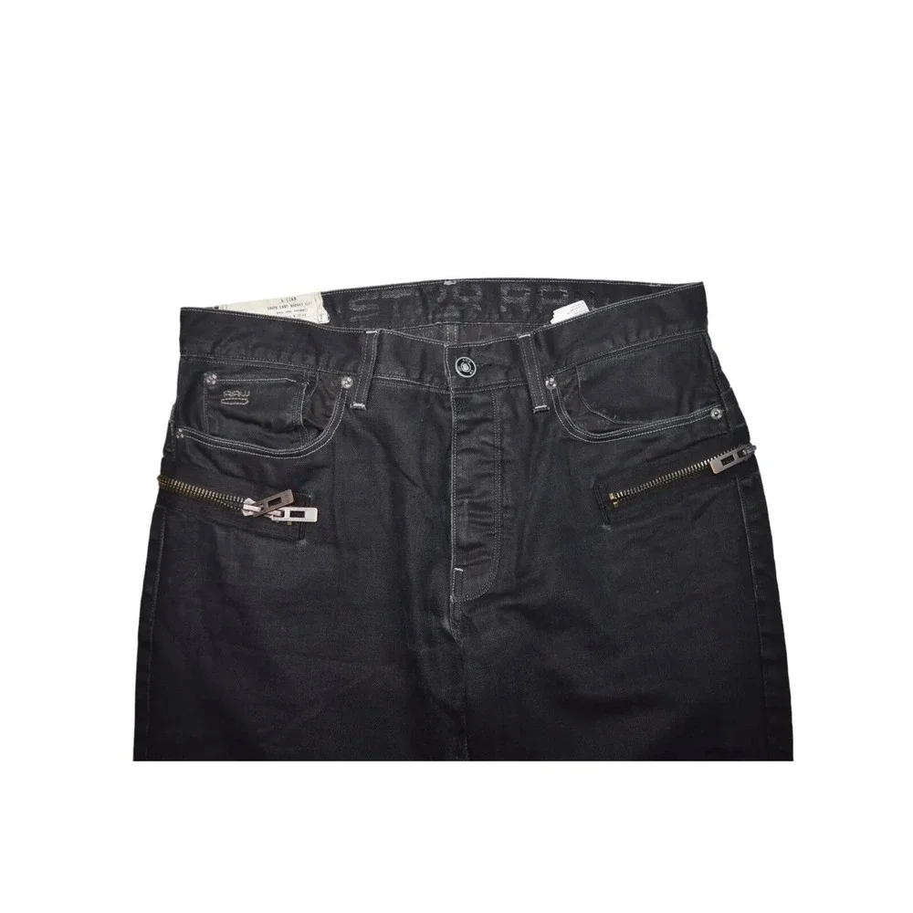 G Star Raw Jeans Mens 36x35 Black Sudden Straight Moto Zip Denim 50102755